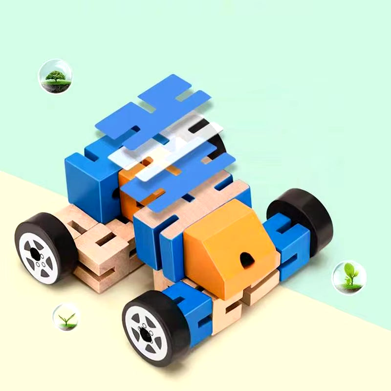 Wooden Transforming Toys Car Robot 