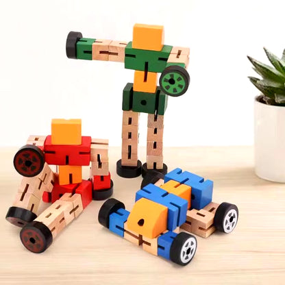 Wooden Transforming Toys Car Robot 